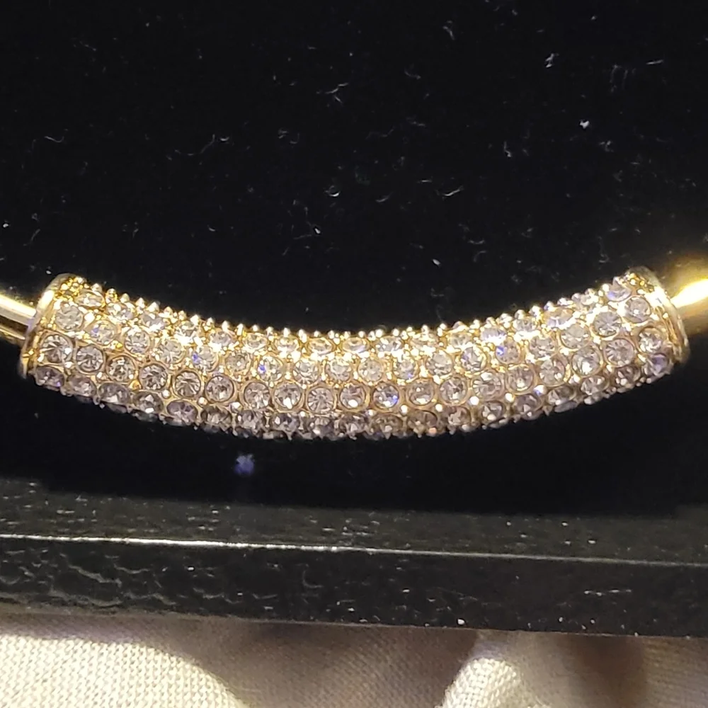 Vintage Designer SignedJ.J. Johanette Gold ToneCubic Zirconia ChokerNecklace - Picture 7 of 11